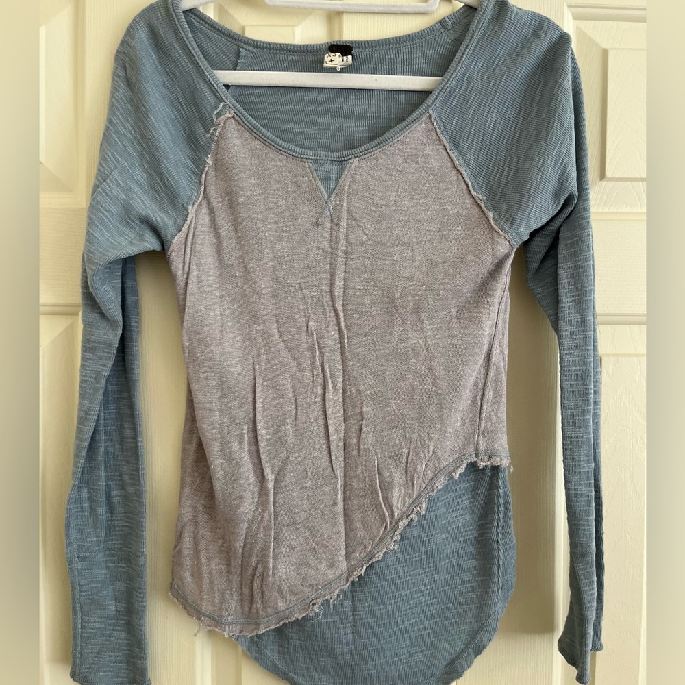 Free People Gray Asymmetrical Raglan Blouse
